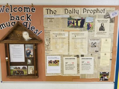 Daily Prophet Bulletin Board, Welcome Back Board, Welcome Back Boards, Daily Prophet, Harry Potter Classroom, Year 3, Classroom Design, Board Ideas, Bulletin Boards