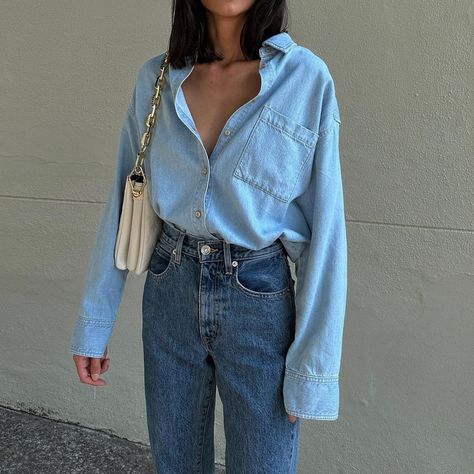 Petra Mackova | Wearing shirt by @nobodydenim and jeans by @slvrlake.denim 🤍 #ootd | Instagram Denim Ootd, Denim Shirt Style, Ootd Instagram, French Street Fashion, Camisa Jeans, Denim On Denim, Outfit Plan, Causual Outfits, Outfit Inspo Fall