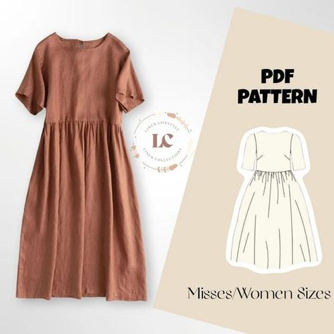 Cottagecore Dress Sewing Patterns for your Wardrobe Sewing Dresses For Women Pattern, A Line Dress Sewing Pattern, Midi Dress Pattern Sewing, Linen Dress Sewing Pattern, Simple Dress Sewing Pattern, Linen Dress Pattern Sewing, Linen Dress Pattern Free, Simple Dress Pattern Free, Simple Dress Patterns