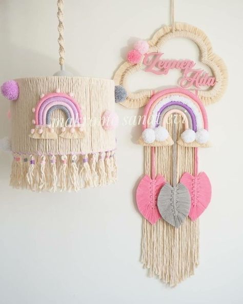 Diy Macrame Projects, Lamp Boho, Macrame Chandelier, Simpul Makrame, Macrame Lamp, Art Macramé, Macrame Baby, Diy Sewing Gifts, Rainbow Macrame