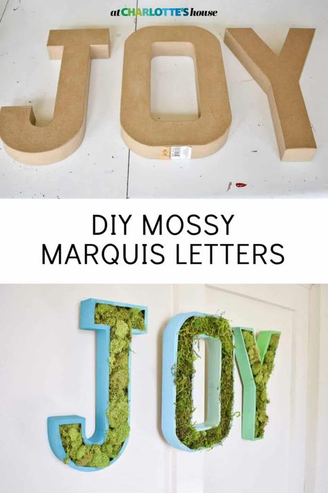 These cardboard marquis moss letters were an easy spring project and added a fun bit of wall decor to our home. #walldecor #springart #marquisletters #mosscraft Moss Letters Diy, Moss Letters, Letters Diy, Cardboard Letters, Paper Mache Letters, Diy Letters, Spring Projects, Marquee Letters, Craft Corner