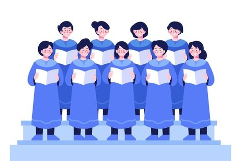 Choir Drawings, People Singing Drawing, Gospel Music Aesthetic, Choir Cartoon, Choir Illustration, Group Singing, Singing Drawing, Christmas Choir, People Group