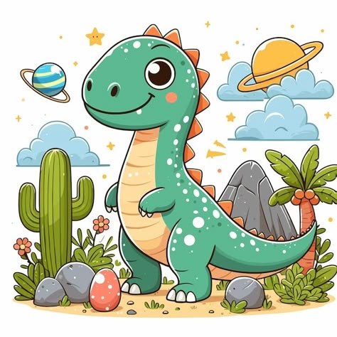 Vector de dibujos animados de dinosaurio... | Premium Vector #Freepik #vector #animal #dinosaurio #temas-animales #funny-animals Dino Cartoon, Dino Clipart, Animal Animation, Dinosaur Plant, Dinosaur Birthday Theme, Dino Art, Dinosaur Tattoos, Baby Animal Drawings, Cute Dino