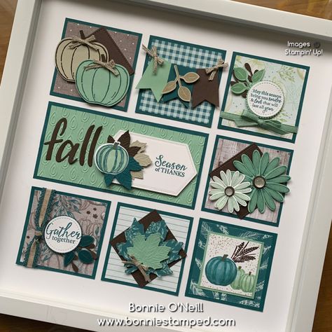 Stampin Up 12x12 Sampler, Stampin Up Shadow Box Ideas, Shadowbox Miniatures, Stampin Up Samplers, Su Samplers, Box Frame Art, Sampler Box, Fall Frames, Collage Frame