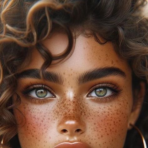 Quantum AI Views on Instagram: "Embracing the natural beauty and the essence of freckles 🌟✨  #freckles #curlyhair #naturalbeauty #expressiveeyes #goldenhoopearrings #healthyglow #freckledbeauty #fashion #portrait #2instagoodportraitlove #realbeauty #lookstunning #beautyinrain #moodyatmosphere #InstagramPortrait #model #fashioninspo #beautygoals" Big Eyebrows Natural, Freckles On Nose And Cheeks, Real Freckles, Freckle Pattern, Girls With Freckles, Freckled Girl, Woman With Freckles, Girl With Freckles, Freckled Face