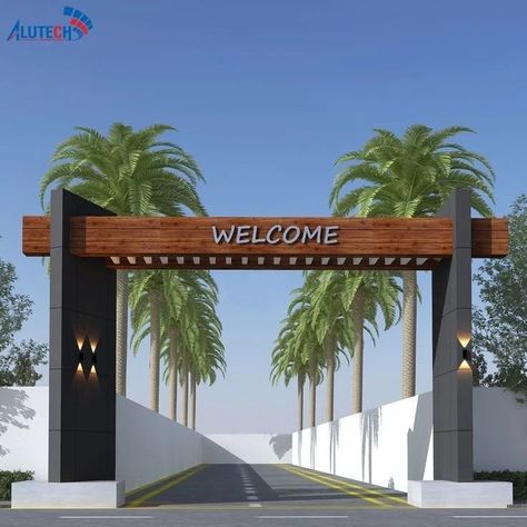 Entrance Gates Design Architecture Front Entry, Entry Gate Design, Barbeque Area, Home Front Elevation, Gate Design Ideas, Recycle Material, Marriage Hall, Home Gate, Building Front Designs