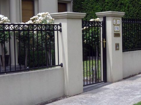 Top 60 Best Front Yard Fence Ideas - Outdoor Barrier Designs Tor Design, Yard Gate, House Fence Design, Aluminium Gates, Concrete Fence, Front Fence, Brick Fence, Privacy Fence Designs, Front Courtyard