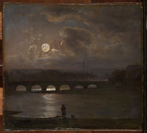 Moonlit View of the River Elbe at Dresden, Johan Christian Dahl (Norwegian, Bergen 1788–1857 Dresden), Oil on Masonite Johan Christian Dahl, Moonlight Painting, A3 Poster, Classic Image, Landscape Artist, Art Plastique, Metropolitan Museum Of Art, Metropolitan Museum, Dresden