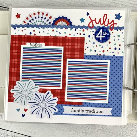 Fourth Of July Scrapbook, Patriotic Scrapbook Layouts, 8x8 Scrapbook Layouts, 4th Of July Scrapbook, Patriotic Scrapbook, Beautiful Scrapbook Layouts, Scrapbook Design Layout, Holiday Scrapbook, Baby Scrapbook Pages