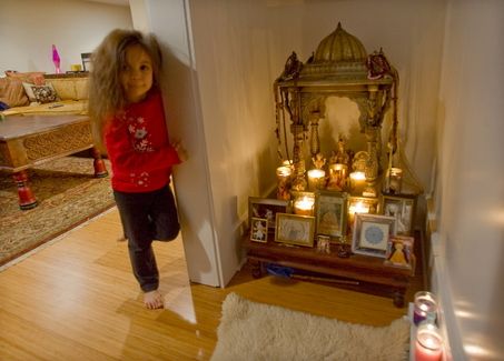 Altared spaces: How to create a sanctuary in your home | "Pritam Khalsa, 4, stands outside the tiny meditation room, which is tucked under the stairs." Under Stairs Meditation Nook, Meditation Shrine, Meditation Table Altars, Room Altar, Shrine Room, Home Alter, Meditation Alter, Meditation Room Design, Altar Space