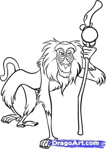 how to draw rafiki step 7 Step By Step Disney Characters, Draw Cartoon Characters, Disney Canvas Paintings, Lion Coloring Pages, Zoo Ideas, Lion King Drawings, Disney Canvas Art, Disney Canvas, Drawing Animals