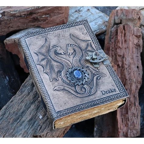 Personalised-double Dragon Leather Journal 240 Pages Brass C Clasp Antique/medieval DND Retro Notebook Real Stones Used - Etsy South Africa Retro Notebook, Leather Diary, Double Dragon, Real Stone, Leather Journal, Journal Notebook, Art Diy, Notebook, Brass