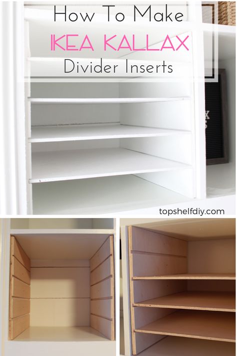 Love Ikea Hacks? Make these divider units for about $3 a piece and get all of your materials organized! #ikeahacks #ikea Shelf Dividers Diy, Ikea Craft Storage, Ikea Regal, Ikea Craft Room, Ikea Crafts, Ikea Shelf, Diy Regal, Scrapbook Storage, Shelf Dividers