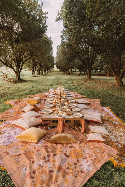 Fall Boho Picnic, Glamping Birthday Party Decorations, Witchy Picnic, Picnic Party Aesthetic, Hobbit Picnic, Outdoor Picnic Ideas, Enchanted Picnic, Wandering Folk, Farm Picnic