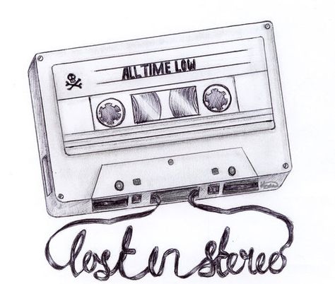 All Time Low Tattoo, Lyric Drawings, Doodles Art, Jon Bellion, Cassette Audio, Art Doodles, Vintage Cassette, Lyric Art, Music Tattoo