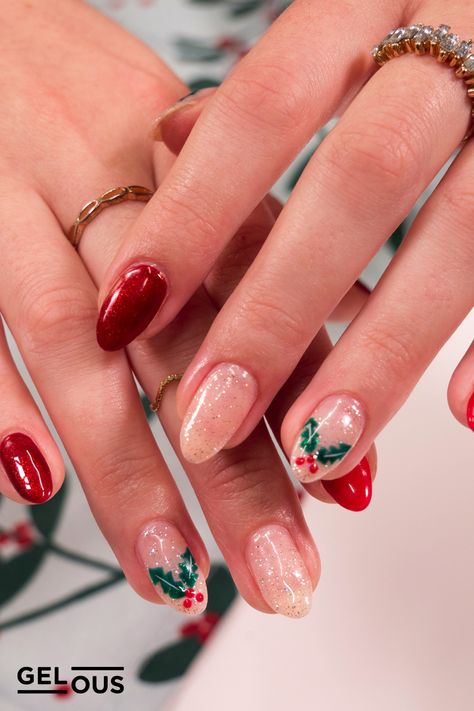 Gelous Christmas Mistletoe gel nail polish art - photographed on model Christmas Nails Mistletoe, Christmas Gel Manicure, Poison Apple Nails, Nail Polish Art Crafts, Mistletoe Nails, Pink Christmas Nail, Black Christmas Nails, Pink Christmas Nails, Nails For 2023