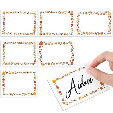 PRICES MAY VARY. Festive Design: these fall name tag stickers feature beautiful borders of seasonal elements in fall colors, including pumpkins, sunflowers, squirrels, foxes, acorns and more, which can add a warm touch to your holiday decoration needs Quality Material: these name tag stickers labels are made of quality coated paper, convenient to peel off, not easy to curl or lift off, wear or tear resistant, easy to write, stick securely to many smooth surfaces; Note that be slowly when tearing Party Name Tags, Autumn Name, Classroom Borders, Thanksgiving Classroom, Beautiful Borders, Party Names, Party School, Festive Design, School Parties