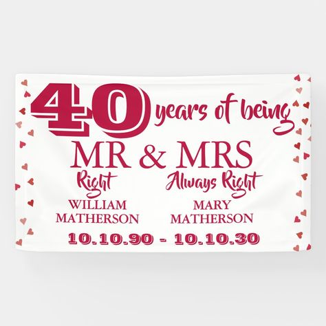 40th Wedding Anniversary Party Ideas, Homemade Wedding Gifts, Homemade Anniversary Gifts, Ruby Wedding Anniversary, 40th Anniversary Gifts, Heart Banner, One Year Anniversary Gifts, 40th Wedding Anniversary, Ruby Heart