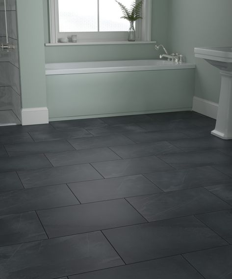 Slate Tiles for Floors | Topps Tiles Tile Laying Patterns, Slate Bathroom Tile, Slate Bathroom, Black Slate Tiles, Slate Tiles, Slate Tile Floor, Tile Adhesive, Loft Bathroom, Topps Tiles