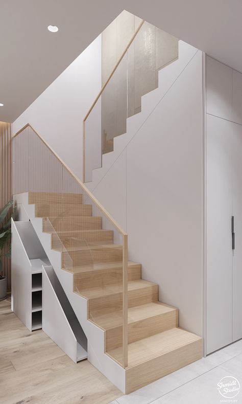 PersonalíceloAdobe Scandinavian Interior Stairs, Stair Modern Design, Stairs Design Modern Interiors, Stairs In Middle Of House, Home Stairs Design Interiors, Interior Stairs Ideas, Glass Staircase Ideas, Scandinavian Staircase, Home Stairs