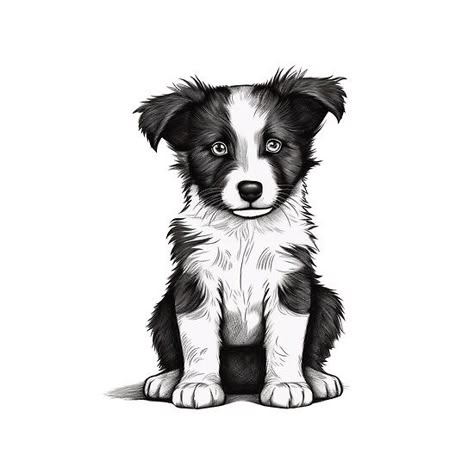 Dog Illustration Art, Puppy Tattoo, Border Collie Art, Border Collie Puppy, White Border Collie, Puppy Sketch, Collie Puppy, Puppy Drawing, Cute Borders