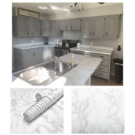 Ez Faux Decor Kitchen Countertop White Marble Granite Peel and - Etsy Laminate Countertop Sheets, Countertop Overlay, Countertop Covers, Mobile Home Kitchen, Marble Vinyl, Painting Countertops, Laminate Countertops, Granite Kitchen, Contact Paper