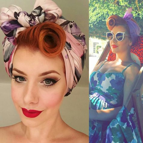 Our #silk #scarf styling muse today is the beautiful pin up beauty Ella @missvictoryviolet. Just the look this Monday -pop a scarf in your hair to lift off these Monday blues! #pinup #foulard #silkscarf #portrait #sunglasses #glam #styleblogger #styling #style #stylegram #stylist #fashiondaily #fashionblogger #fashion #designer #art #creative #look #outfit #luxury #beauty #fashionphotography #photlondo ooftheday #streetstyle #bossbabe #retro #vintage Pinup Scarf Hair, Pop Art Hair Hairstyles, Curly Hair Pinup Style, Scarves Styling, 1950 Hairstyles, Hairstyles With Scarf, Portrait Sunglasses, 1950s Hairstyle, Pin Up Hairstyles