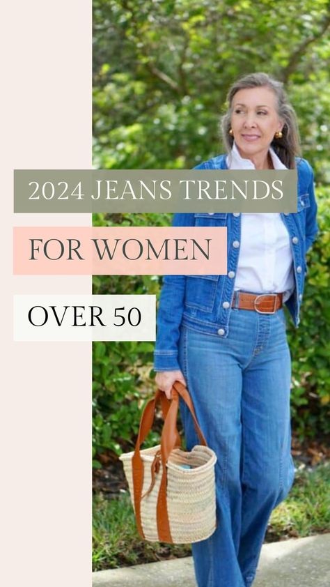 Find the best 2024 jean trends for women over 50 in today’s post! I share the trending denim styles and tips on how to style them as a woman over 50. Casual Jeans Over 50, Baggy Jeans Outfit For Older Women, Jean Styles 2024 Women, Over 50 Jeans Outfits, Jeans Over 60 Older Women, 2024 Jeans Trends For Women, Jeans For 60 Year Old Women, Jeans For Older Women Over 50, Jeans For Women Over 60 Casual Outfits