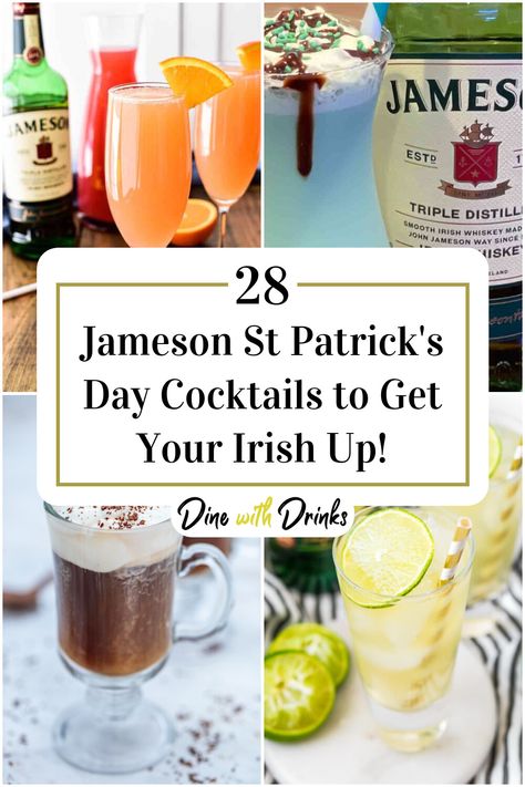 Collage of 4 jameson st patrick's day cocktails. Jameson Whiskey Drinks, Jameson Cocktails, Strawberry Cocktails, Day Cocktails, Jameson Whiskey, Jameson Irish Whiskey, Throwing A Party, Green Drinks, Feeling Lucky