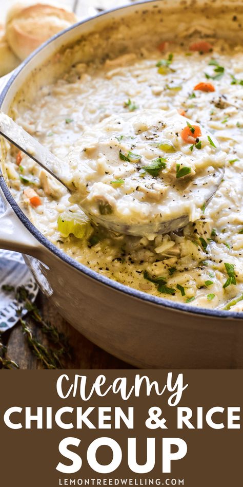 Creamy Chicken Rice Soup Recipes, Seasonal Soups, Creamy Chicken And Rice Soup, Creamy Chicken And Rice, Rice Soup Recipes, Soups Stews Chilis, Chicken Rice Soup, Chicken And Brown Rice, Soup Chicken