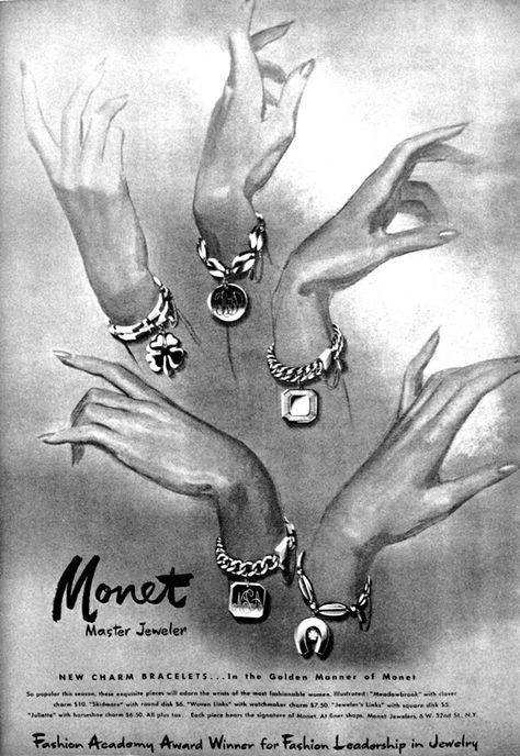 Monet Jewelry Advertisement, 1940s Jewelry, Jewelry Ad, 1950s Bracelet, Tiffany And Co Jewelry, 1960s Jewelry, Clutch Purse Black, Vintage Jewlery, Jewelry Ads