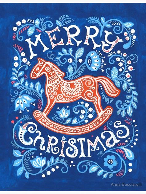 "Christmas Gingerbread Rocking Horse Card" Poster by annabucciarelli | Redbubble Images Noêl Vintages, Christmas Graphic Design, Horse Cards, Vintage Holiday Decor, Greeting Card Illustration, Scandinavian Folk Art, Christmas Graphics, Christmas Poster, Noel Christmas