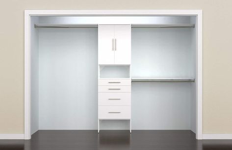 Amazon.com: ClosetMaid 1937140 SuiteSymphony Modern 25-Inch Closet Organizer with Shelves and 4-Drawers, Pure White: Home & Kitchen Closet Redesign, Closet Organizer Kits, Organiser Son Dressing, Wood Organization, Reach In Closet, Affordable Storage, Closet Renovation, Bedroom Organization, Small Closets