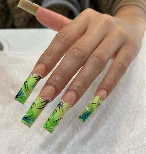 Long Nail Art Designs, Y2k Nail Art, Y2k Nail, 90s Nails, Amazing Nail Art, Green Acrylic Nails, Long Nail Art, Super Cute Nails, Long Acrylic Nail Designs