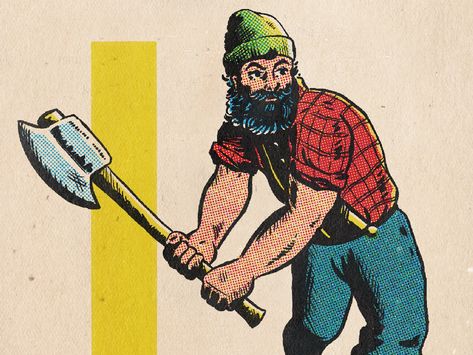 Lumberjack by Brad Woodard on Dribbble Vintage Comic Color Palette, Vintage Lumberjack, Old Comic Books, Word Art Design, Hand Drawing Reference, Color Lab, Art Comic, Old Comics, Comic Book Style