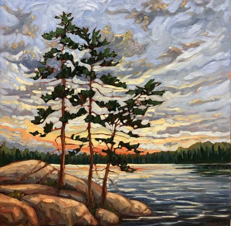 Canadian Shield Landscape, Canadian Landscape Painting, Tall Paintings, Acrylic Landscapes, Diy Paintings, Canadian Landscape, Tree Paintings, Inspiring Artwork, Night Sky Painting