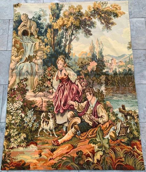 3x4.6 Vintage French Tapestry Medieval Pictorial Medium Size Romantic Tapestry Best for Low Price Cozy Wall Decor 137 x 100 cm FREE SHIPPING Living Room Tapestry, French Tapestry, Tapestry Vintage, Medieval Tapestry, Room Tapestry, Aubusson Rugs, Modern Kilim, Vintage Tapestry, Wool Kilim Rug