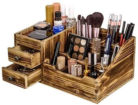 Rustic Wooden Desk, Wooden Makeup Organizer, Wooden Desk Organizer, Makeup Storage Box, Beauty Organization, Desk Tidy, Make Up Organiser, Vintage Storage, Makeup Box