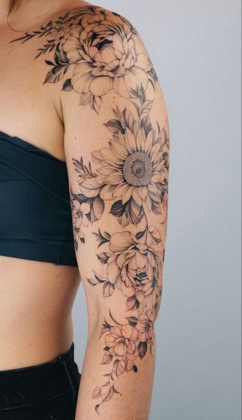 #fingertattoo #tattooideas #tattoo #tattoodesign #tattooideasformen #tattoosforwomen Feminine Anchor Tattoo, Sunflower Tattoo Sleeve, Arm Sleeve Tattoos For Women, Sunflower Tattoo Shoulder, Cowgirl Tattoos, Tattoo Leg, Beautiful Flower Tattoos, Feminine Tattoo Sleeves, More Feminine