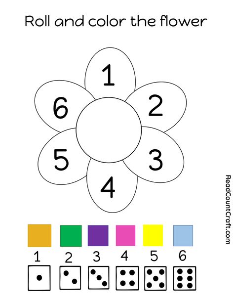 Roll And Color Preschool Free Printable, Flower Free Printable, Color Preschool, Camp Games, Preschool Math Games, Summer Camp Games, Flower Games, Differentiated Learning, Math Sheets