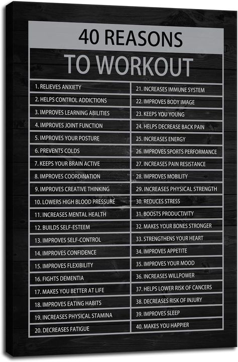 40 Reasons to Workout Motivational Quotes Exercise Canvas Wall Art Inspirational Fitness Poster Print Modern Inspiring Picture Painting Framed Artwork... Reasons To Workout, Workout Motivational Quotes, Mini Gym At Home, Mini Gym At Home Ideas, Artwork For Office, Quotes Exercise, Improve Body Image, Fitness Poster, Mini Gym