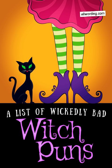 A concoction of witch puns, featuring wicked wordplay about black cats, magic, broomsticks, and more Quick Halloween Costumes Last Minute, Quick Halloween Costumes Last Minute Men, Witch Puns, Halloween Costumes Last Minute, Costumes Last Minute, Halloween Captions, Quick Halloween Costumes, Halloween Puns, Halloween Costumes For Work