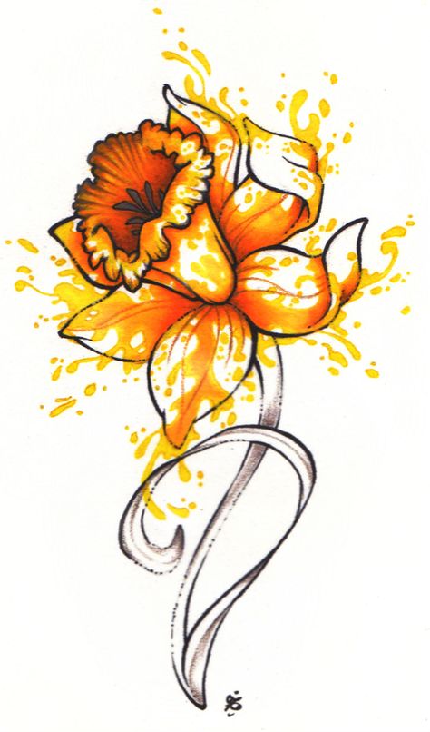 Daffodil Just a little piece I did for a tattoo. Daffodil Flower Tattoos, Daffodil Tattoo, March Birth Flowers, Rose Shoulder Tattoo, Tattoo Watercolor, Watercolor Tattoo Flower, Bouquet Tattoo, Flower Tattoo Shoulder, Birth Flower Tattoos