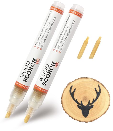 PRICES MAY VARY. 【WOOD BURNING MADE EASY】: If you have been searching for a safe way to get your woodburning projects done, this marker is perfect for you. 2 PCS Wood Burning Pen and Equipped with 2 PCS Oblique Tip, making it easy to create precise and intricate designs that would be difficult with a conventional tool for burning wood. Compared to other burning tools, this is the safest option and will get the job done in a fraction of the time. 【HEAT ACTIVATED】: The non-toxic chemicals in this Scorch Pen, Scorch Marker, Wood Etching, Wood Burning Pen, Stencil Wood, Pen Diy, Woodburning Projects, Woodworking Supplies, Pen Kits