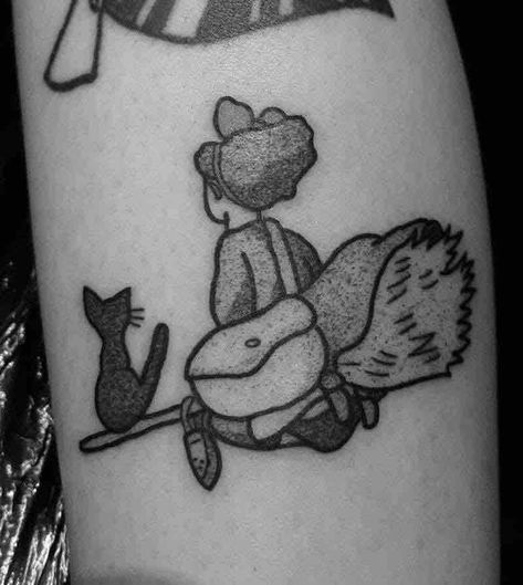 Kiki And Jiji Tattoo, Kiki's Delivery Service Tattoo Ideas, Kiki's Delivery Service Tattoos, Kikis Delivery Service Tattoo Minimalist, Jiji Kiki's Delivery Service Tattoo, Kiki Tattoo, Jiji Tattoo, Kiki's Delivery Service Tattoo, Miyazaki Tattoo