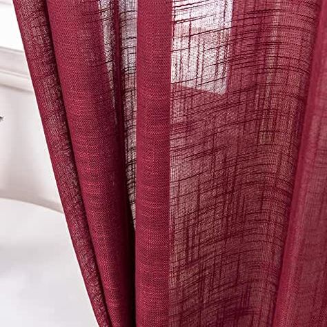 Maroon Curtains, Textured Window Treatments, Sheer Curtains Bedroom, Linen Sheer Curtains, Burgundy Curtains, Voile Panels, Sheer Linen Curtains, Living Room Drapes, Window Treatments Bedroom