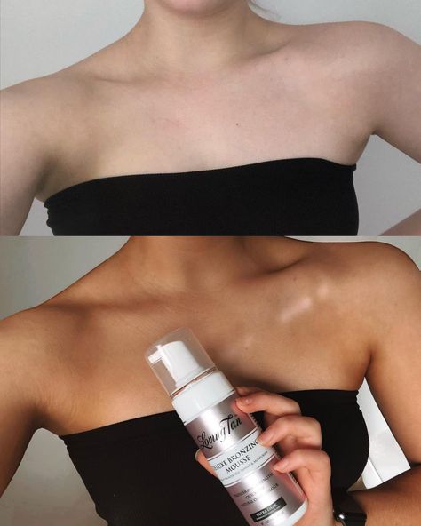 We are living for these results 🙌🏼 Our Deluxe Bronzing Mousse gives you a natural-looking tan within minutes. @livgraccee uses the shade Ultra Dark. Fake Tan Before And After, Fake Tan Aesthetic, Natural Fake Tan, Tan Goals, Tan Before And After, Natural Spray Tan, Spray Tan Marketing, Good Fake Tan, Wedding Body