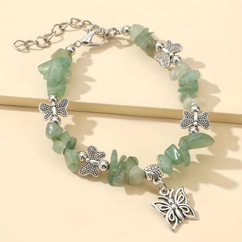 Faster shipping. Better service Quinceanera Jewelry, Green Stone Bracelet, Emerald Green Stone, Green Charms, Bracelets Design, Green Jewelry, Birthstone Bracelets, Bead Charm Bracelet, Girly Jewelry