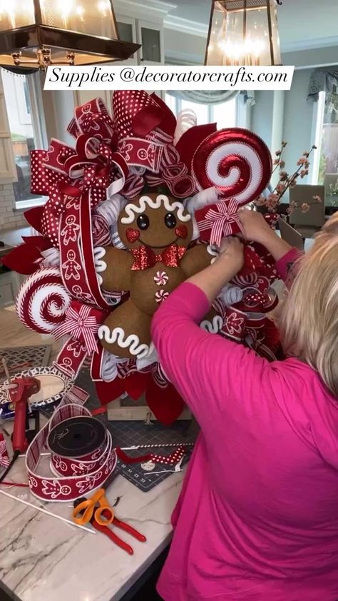 98K views · 1.6K reactions | Supplies @decoratircrafts.com. Gingerbread from Offwiththeirheadz Farrisilk Inc. #luxuryloops #decoratorcrafts #gingerbread #peppermint #gingerbreadwreath #christmas2023 #peppermintwreath | DecoratorCrafts | DecoratorCrafts · Original audio Peppermint And Gingerbread Christmas Tree Ideas, Gingerbread Men Christmas Tree, Gingerbread Nutcracker Diy, Gingerbread Wreath Diy, Gingerbread Decorating Ideas, Gingerbread Tree Decorations, Diy Gingerbread Decorations, Gingerbread Themed Christmas Tree, Gingerbread House Christmas Decor