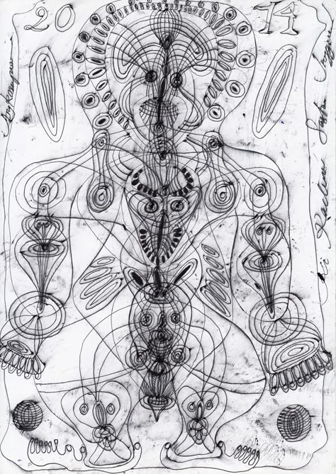 A work done by Noviadi Angkasapura. The artist was born in Indonesia in 1979 and lives in Jakarta. 24 drawings of him are presented in the webgallery "www.outsider-art-brut.ch", where about 800 works of 40 Artists can be admired. Raw Artists, Body Diagram, Alchemy Art, Esoteric Art, Art Brut, Art Pens, Visionary Art, Arte Popular, Naive Art